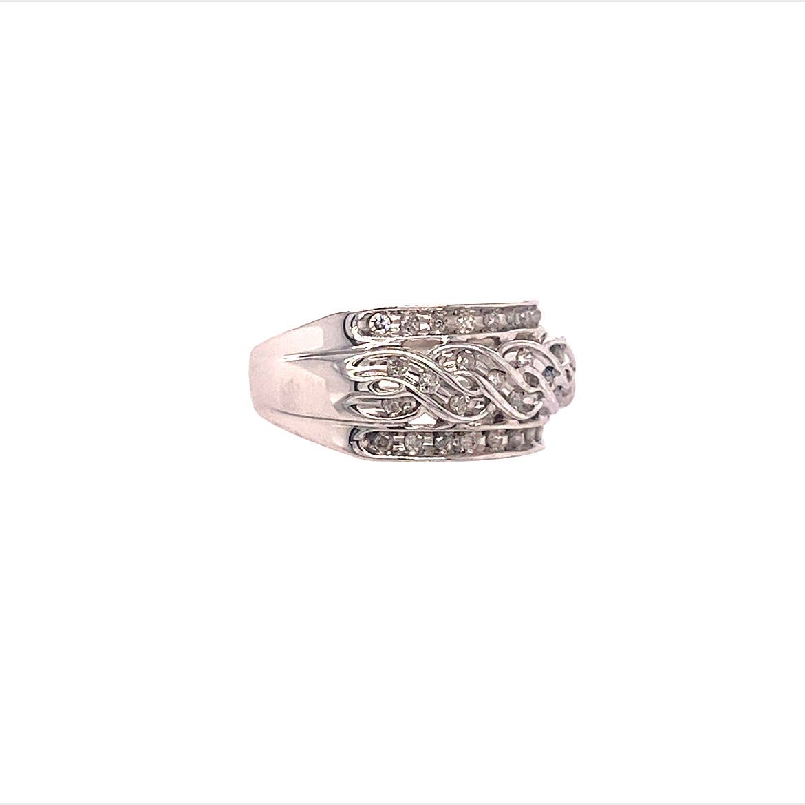 14KT WHITE GOLD BRAIDED STYLE WITH DIAMOND LADIES RING