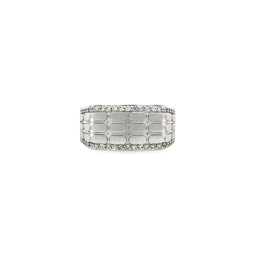 14KT WHITE GOLD FANCY MENS DIAMOND WEDDING BAND