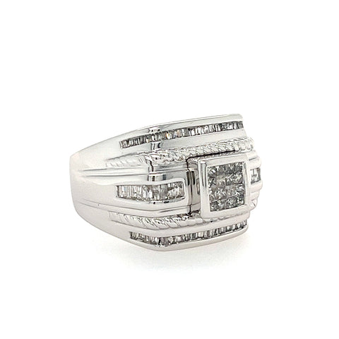 14KT WHITE GOLD FANCY MENS DIAMOND WEDDING BAND