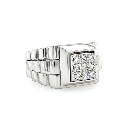 14KT WHITE GOLD FANCY MENS DIAMOND WEDDING BAND