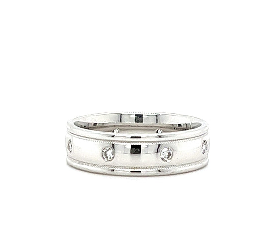 14KT WHITE GOLD FANCY MENS DIAMOND WEDDING BAND