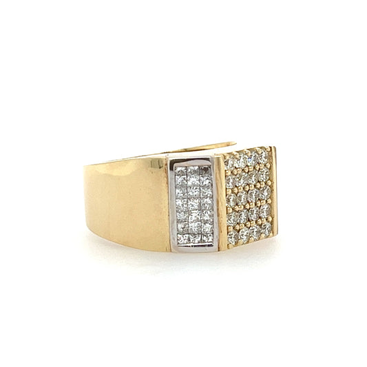 14KT YELLOW GOLD FANCY MENS DIAMOND WEDDING BAND