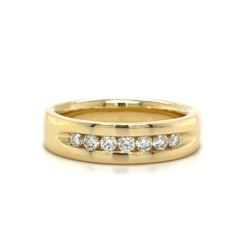 14KT YELLOW GOLD FANCY MENS DIAMOND WEDDING BAND