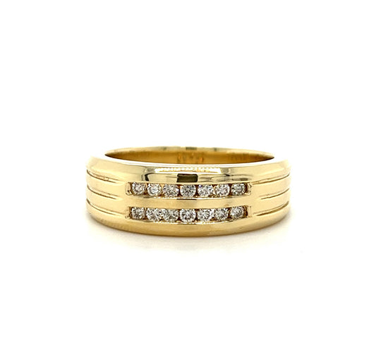 14KT YELLOW GOLD FANCY MENS DIAMOND WEDDING BAND