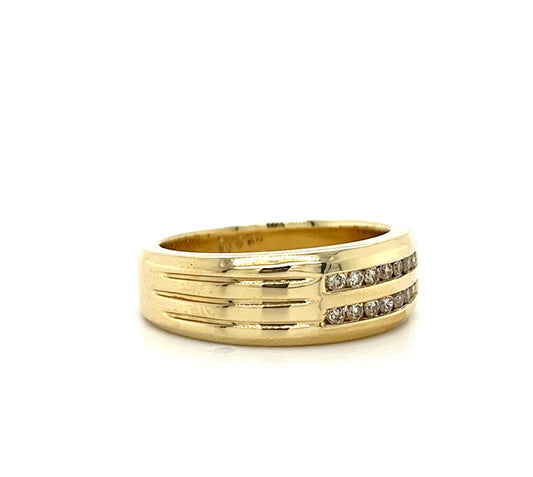 14KT YELLOW GOLD FANCY MENS DIAMOND WEDDING BAND