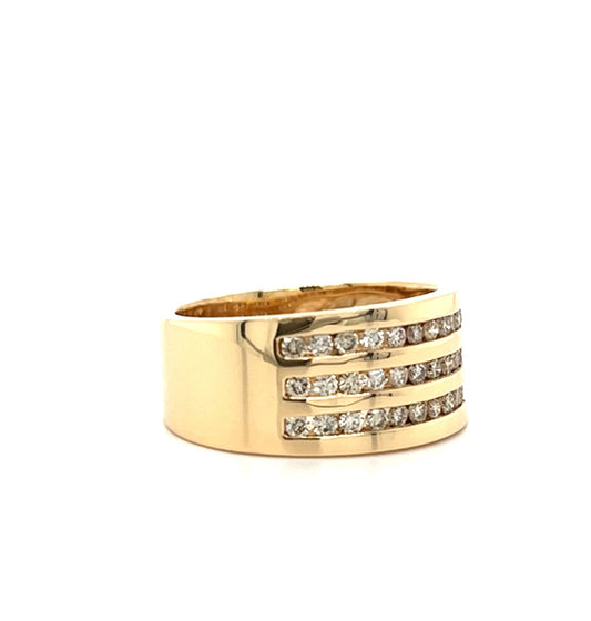 14KT YELLOW GOLD FANCY MENS DIAMOND WEDDING BAND