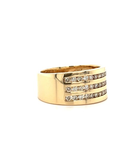 14KT YELLOW GOLD FANCY MENS DIAMOND WEDDING BAND