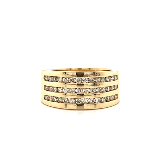 14KT YELLOW GOLD FANCY MENS DIAMOND WEDDING BAND