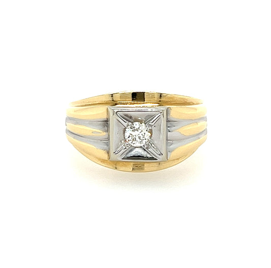 14KT TWO TONE GOLD FANCY MENS DIAMOND RING CUSTOM