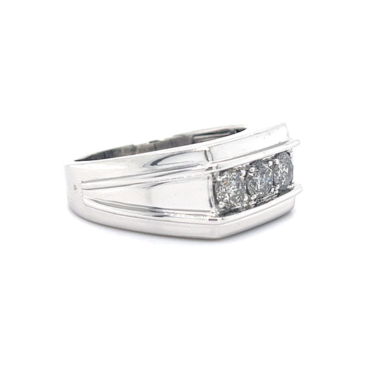 14KT WHITE GOLD FANCY MENS DIAMOND WEDDING BAND