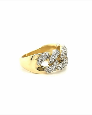 14KT YELLOW GOLD CUBAN RING WITH DIAMONDS