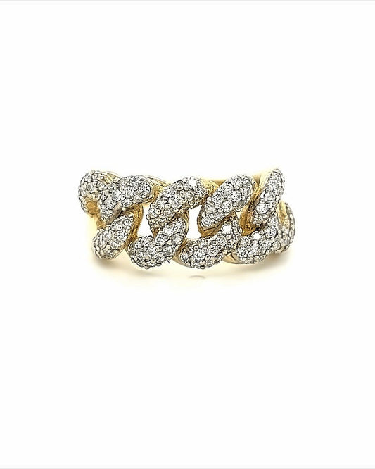 14KT YELLOW GOLD CUBAN RING WITH DIAMONDS