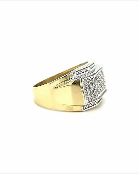 10KT YELLOW GOLD WIDE BAND WITH DIAMONDS