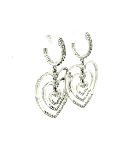 14KT WHITE GOLD DANGLING EARRINGS HEART SHAPE