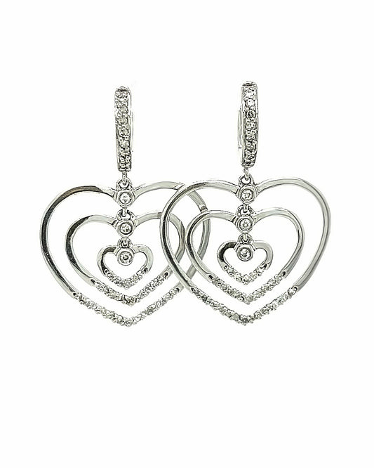 14KT WHITE GOLD DANGLING EARRINGS HEART SHAPE