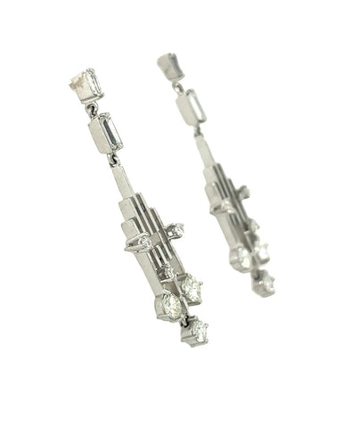 14KT WHITE GOLD CONTEMPORARY DANGLING EARRING WITH BRILLIANT ROUND DIAMONDS