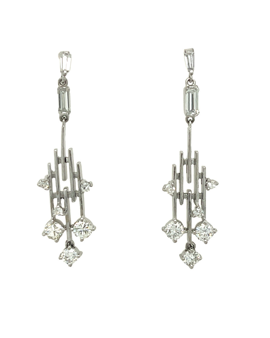 14KT WHITE GOLD CONTEMPORARY DANGLING EARRING WITH BRILLIANT ROUND DIAMONDS