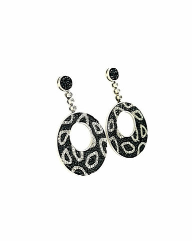 14KT WHITE GOLD DANGLING EARRINGS WITH BLACK DIAMONDS