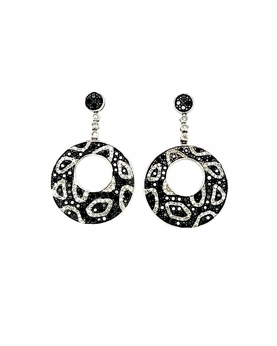 14KT WHITE GOLD DANGLING EARRINGS WITH BLACK DIAMONDS