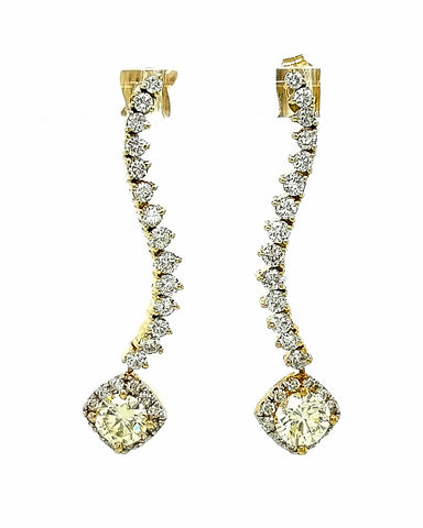 14KT YELLOW GOLD DANGLING EARRINGS WITH ROUND DIAMONDS