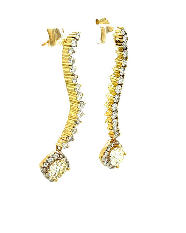 14KT YELLOW GOLD DANGLING EARRINGS WITH ROUND DIAMONDS