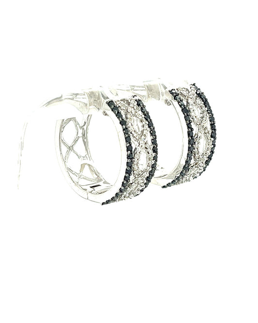 14KT WHITE GOLD BLACK DIAMOND HOOPS