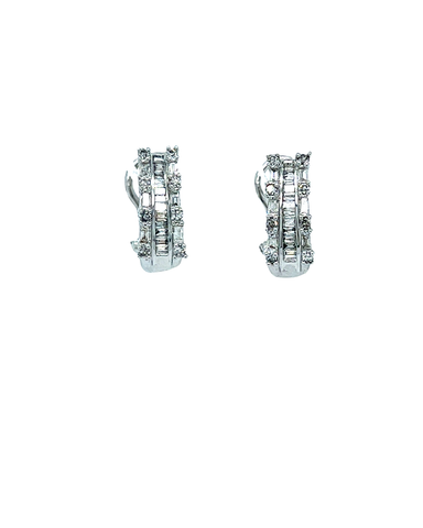 14KT WHITE GOLD DIAMOND EARRINGS ROUND AND BAGUETTE