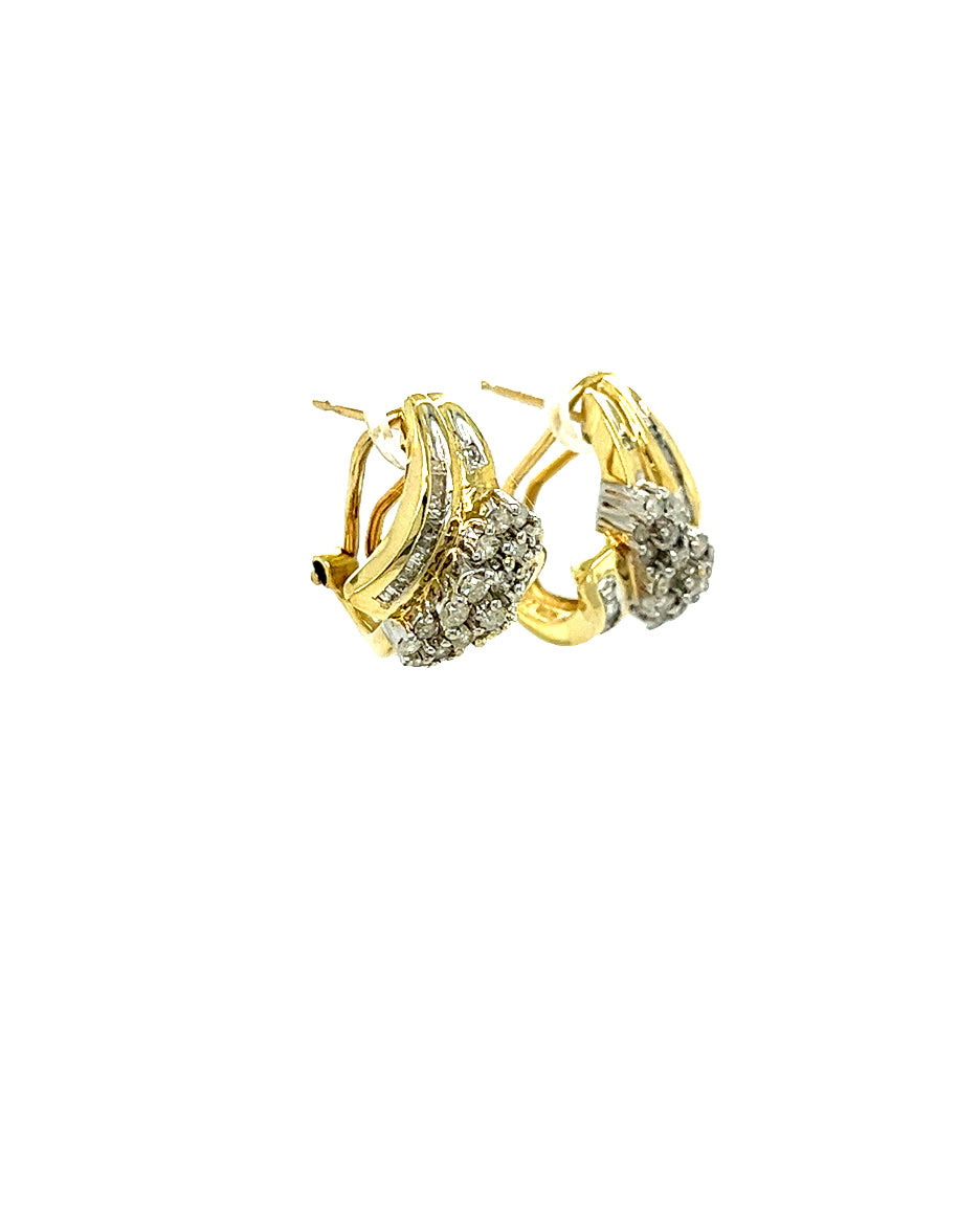 10KT YELLOW GOLD DIAMOND EARRINGS WITH OMEGA BACK