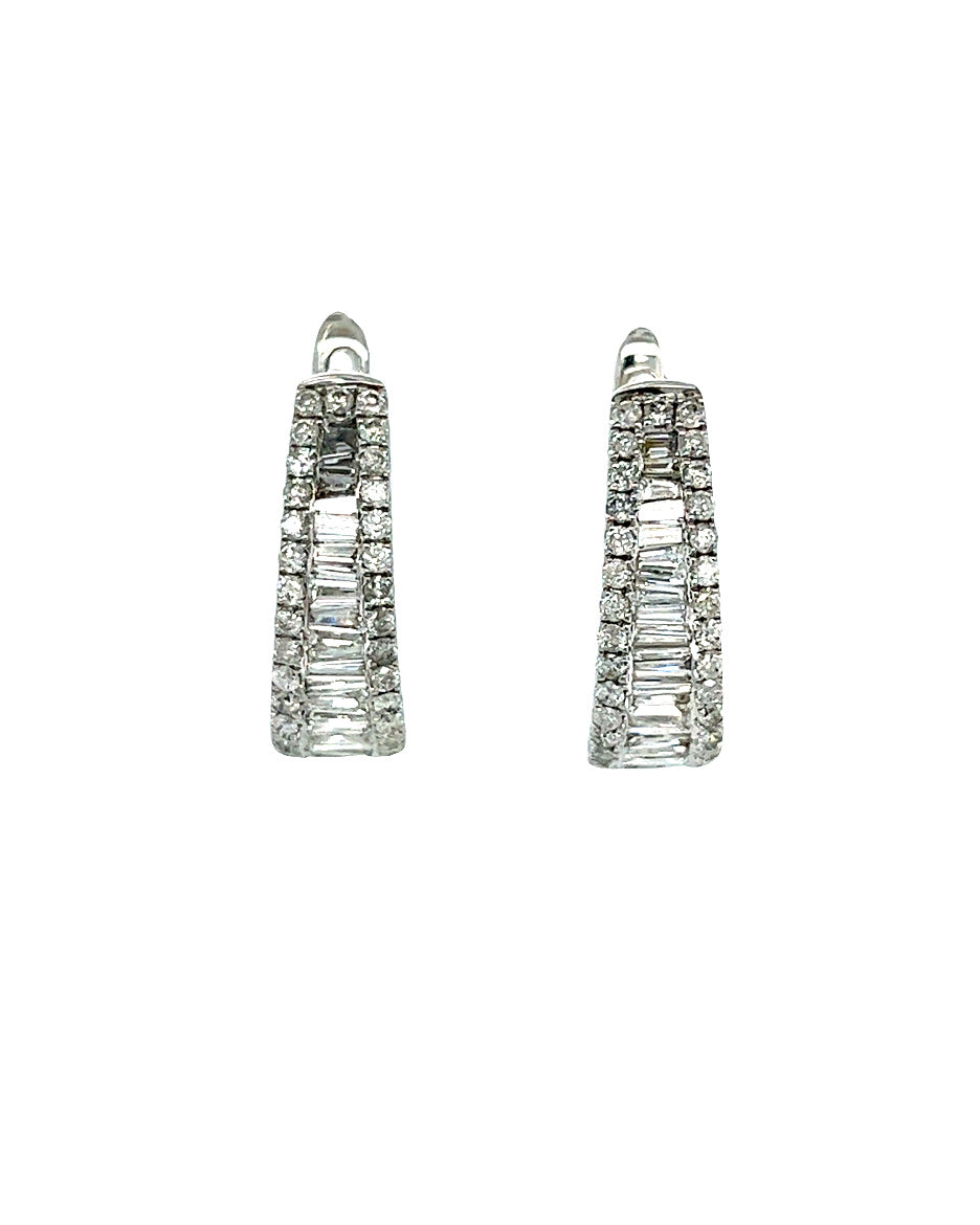 14KT WHITE GOLD ROUND AND BAGUETTE DIAMOND EARRINGS ELONGATED SHAPE