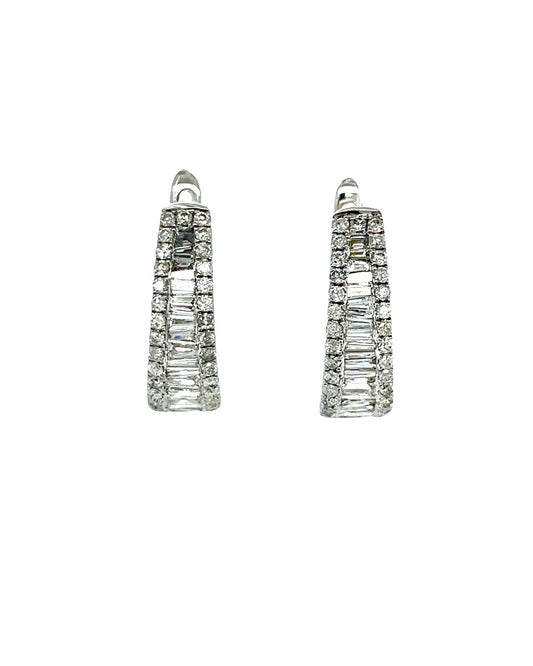 14KT WHITE GOLD ROUND AND BAGUETTE DIAMOND EARRINGS ELONGATED SHAPE