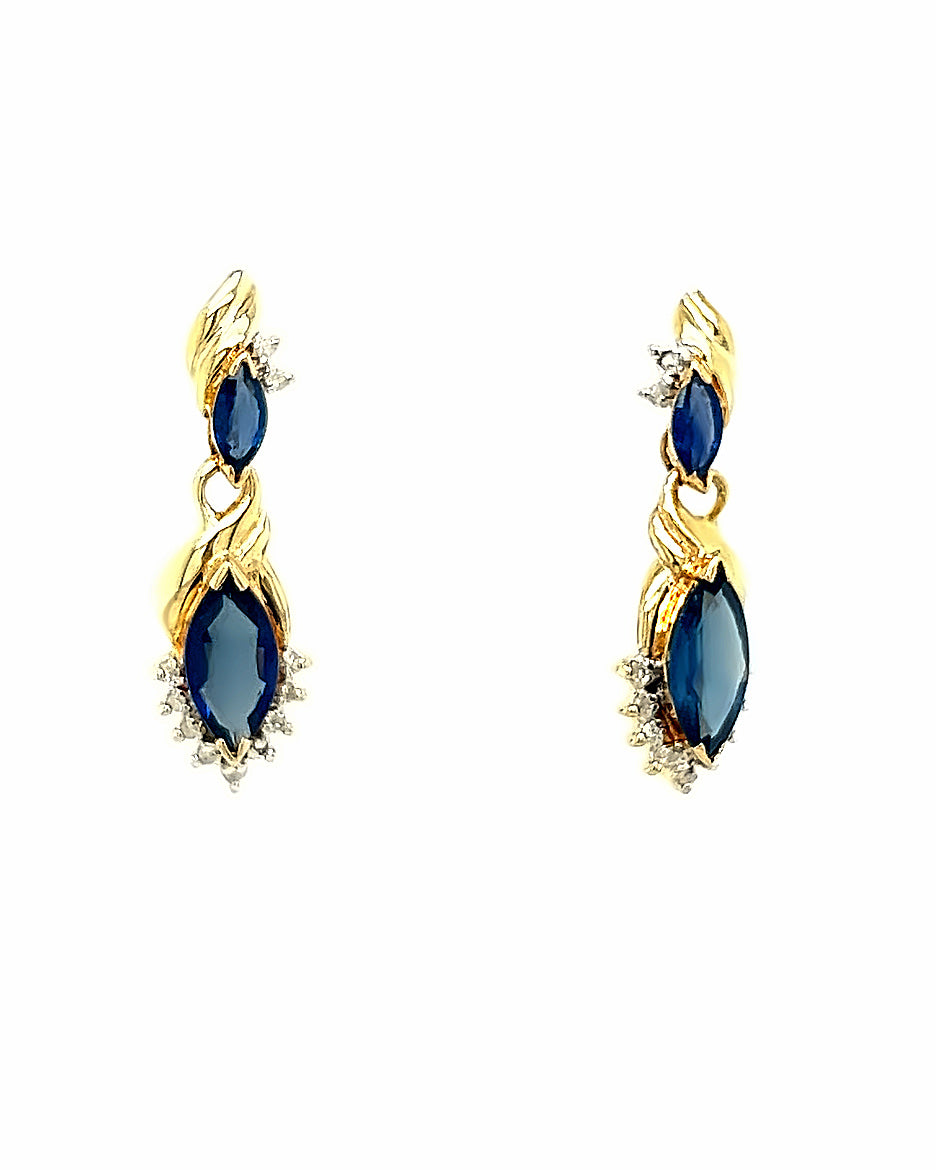 14KT YELLOW GOLD OLD FASHION SAPPHIRE EARRINGS