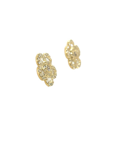 14KT YELLOW GOLD ROUND DIAMOND FLOWER STUDS