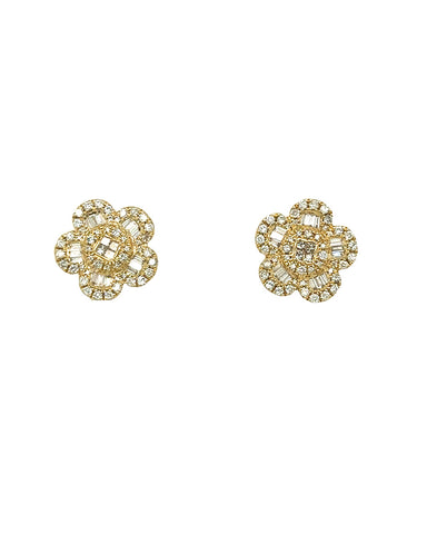 14KT YELLOW GOLD ROUND DIAMOND FLOWER STUDS