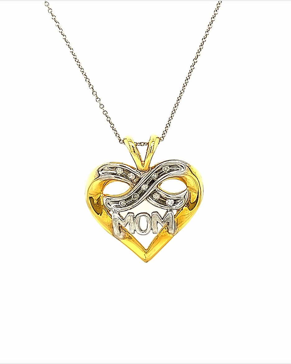 10KT YELLOW GOLD HEART MOM PENDANT