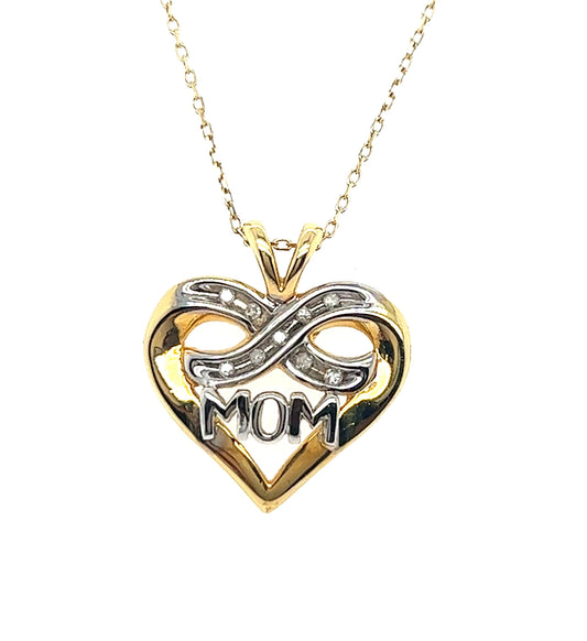 10KT YELLOW GOLD HEART MOM PENDANT