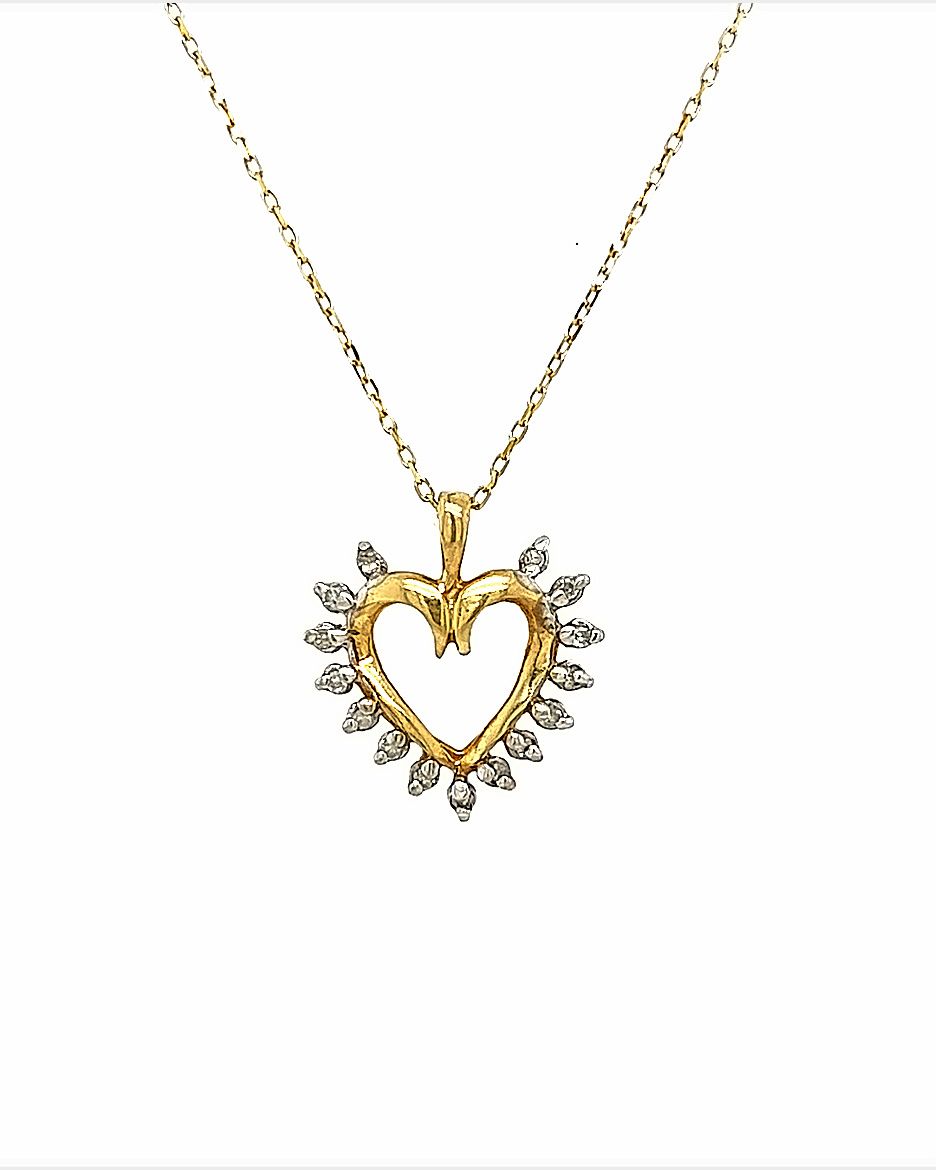 10KT YELLOW GOLD DIAMOND HEART PENDANT