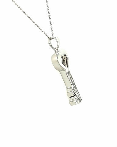 14KT WHITE GOLD HEART DIAMOND KEY PENDANT