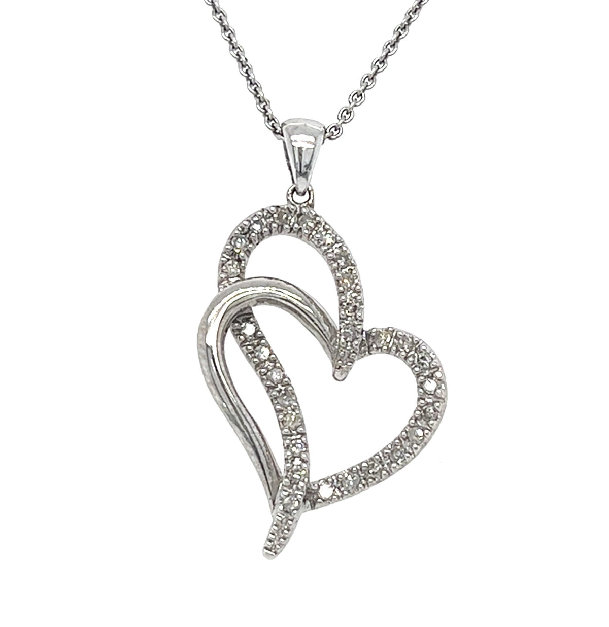 14KT WHITE GOLD DOUBLE DIAMOND HEART PENDANT