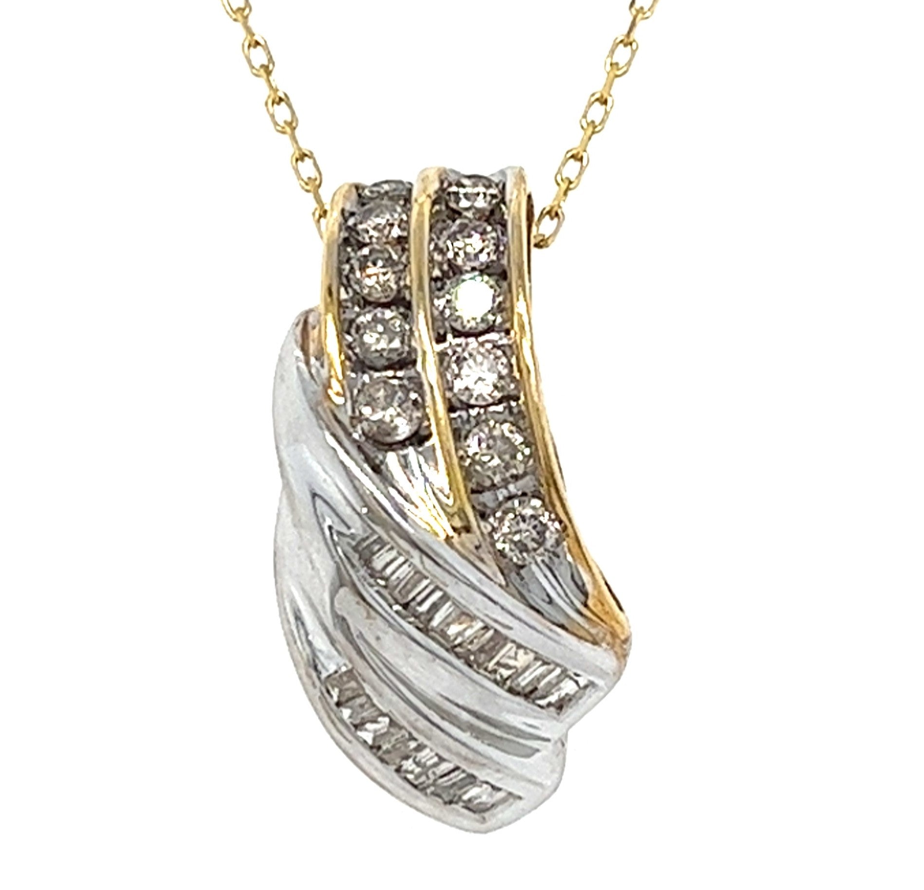 14KT TWO TONE ROUND AND BAGUETTE PENDANT
