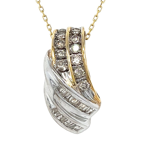 14KT TWO TONE ROUND AND BAGUETTE PENDANT