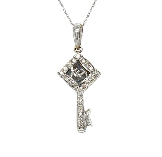 14KT WHITE GOLD DIAMOND KEY PENDANT