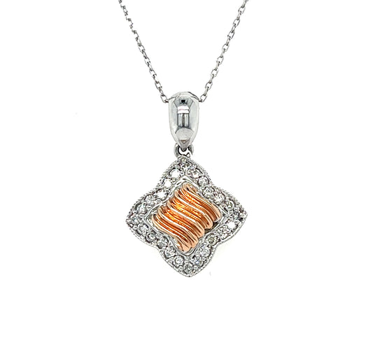 14KT WHITE GOLD DIAMOND FLOWER PENDANT