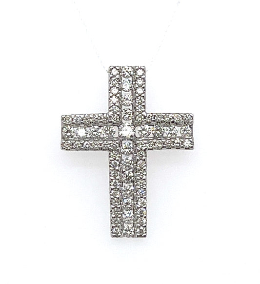 18KT WHITE GOLD 3 ROW DIAMOND CROSS PENDANT