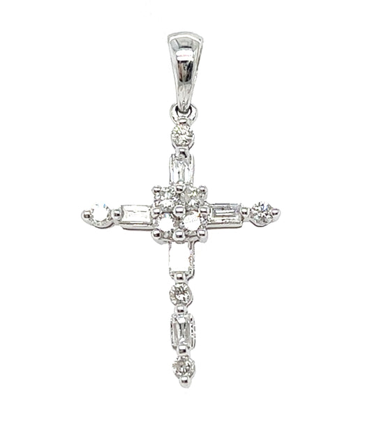 14KT WHITE GOLD MEDIUM DIAMOND FANCY CROSS PENDANT