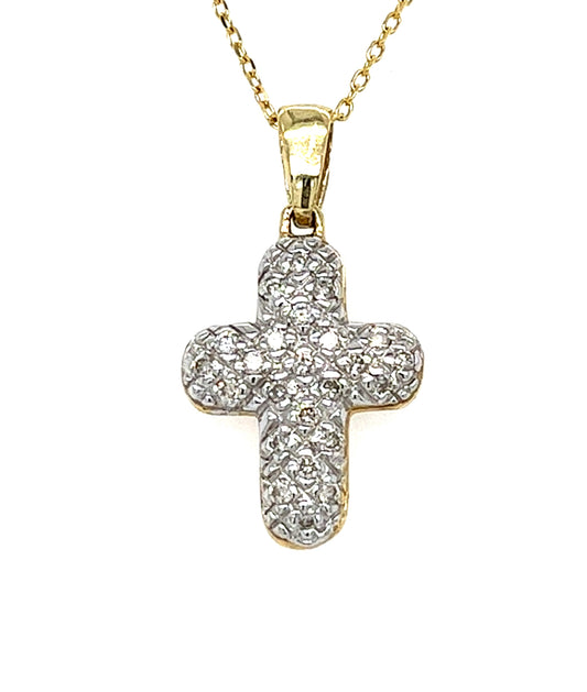 14KT YELLOW GOLD PUFFY DIAMOND CROSS PENDANT