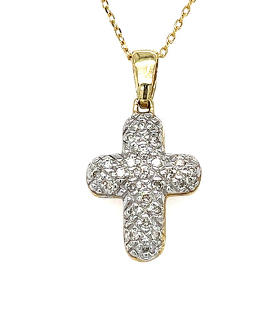 14KT YELLOW GOLD PUFFY DIAMOND CROSS PENDANT