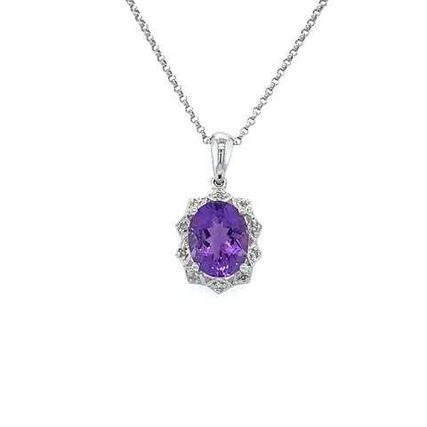 14KT WHITE GOLD AMETHYST AND DIAMOND PENDANT