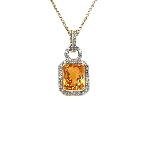 14KT YELLOW GOLD CITRINE AND DIAMOND PENDANT