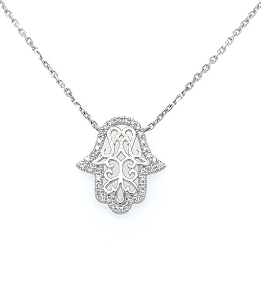 18KT WHITE GOLD DIAMOND HAMSA PENDANT