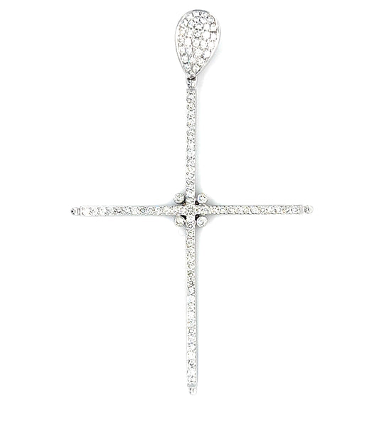 14KT WHITE GOLD DIAMOND CROSS PENDANT 3.5 INCHES SIZE